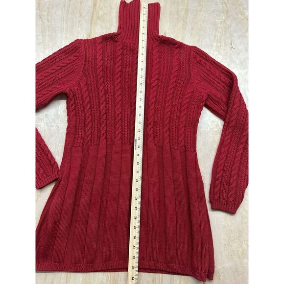 Calvin Klein Women’s Red Wool Blend Sweater Long Size Medium Chunky Knit - Picture 6 of 7